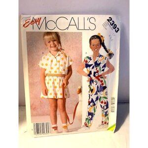 McCalls Easy Childrens Jumpsuit Pattern Size 4 5 6 2393 Uncut Vintage 1980s Desi